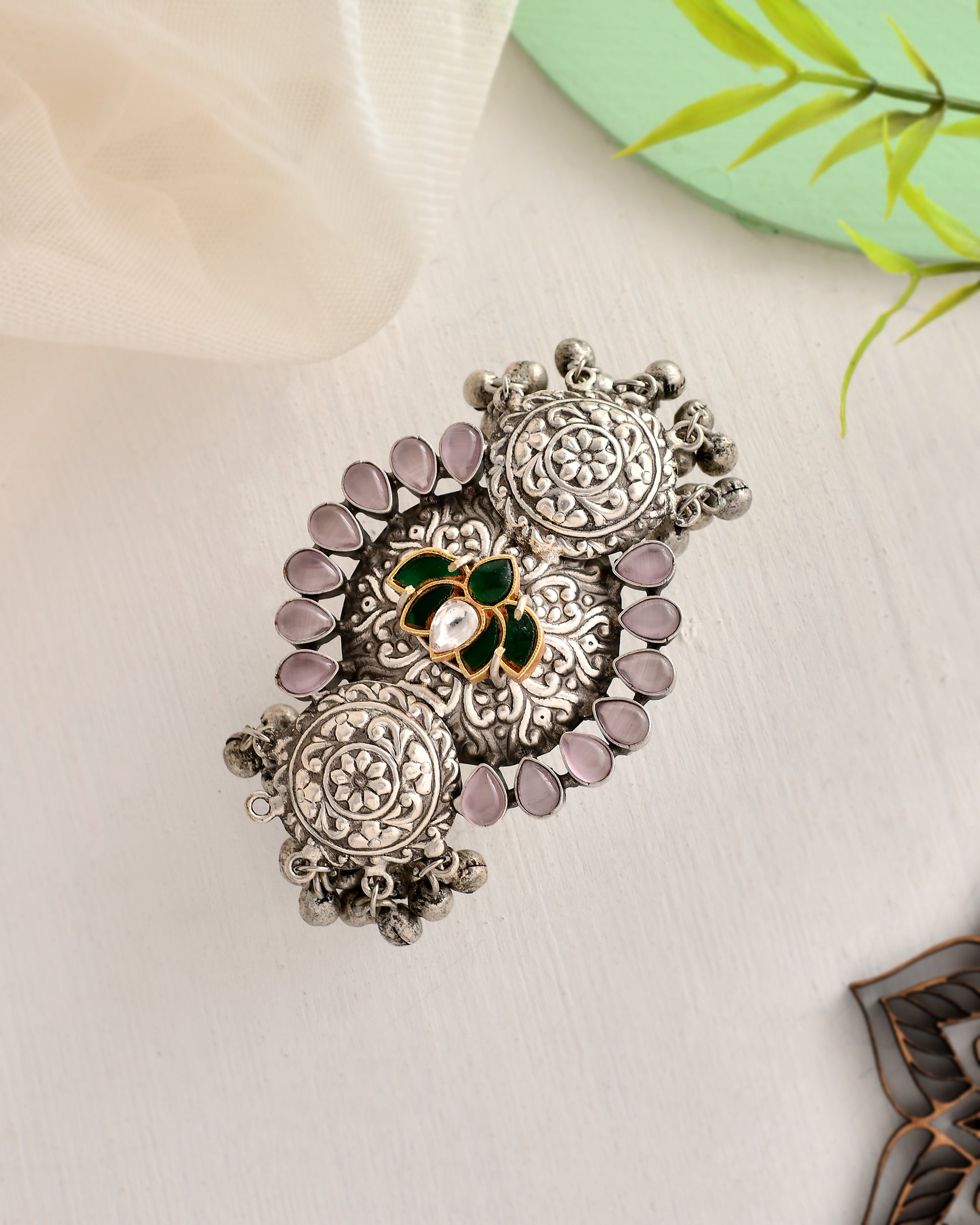 OXIDISED LOTUS KUNDAN RING